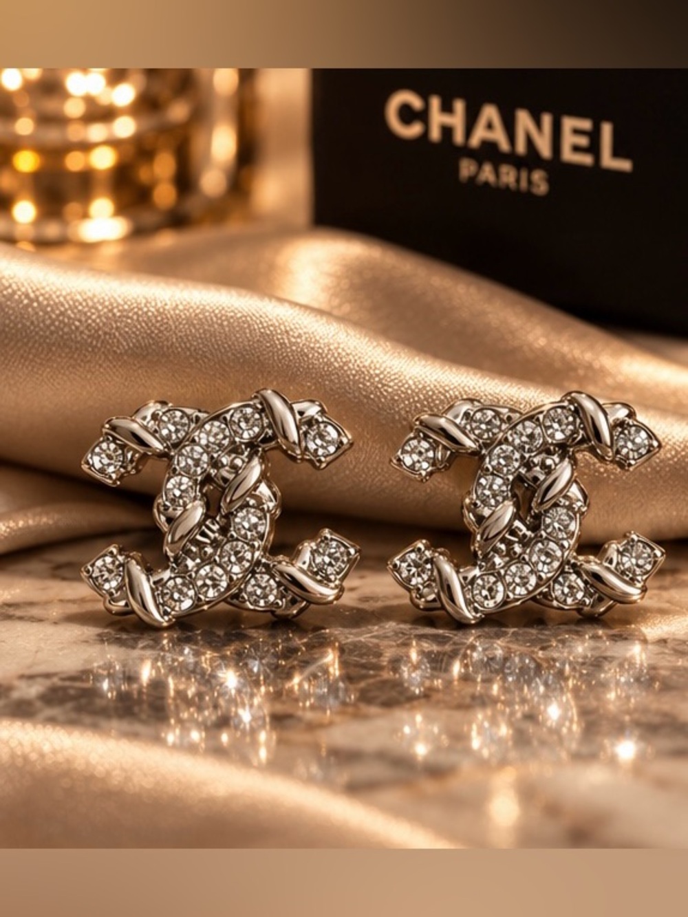 Silver Tone Crystal Interlocking Statement Stud Earrings